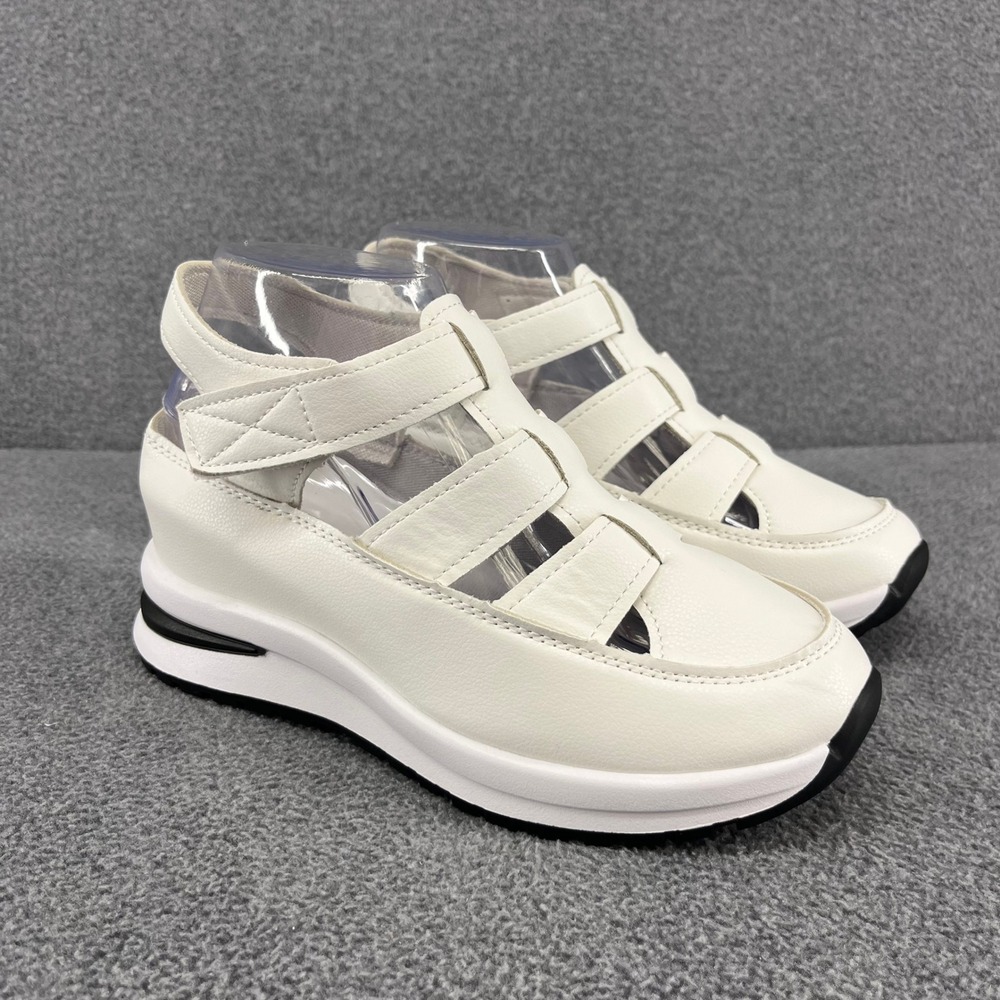 Fashion Women White Leather Gladiator Wedge‎ Sandals Size 35